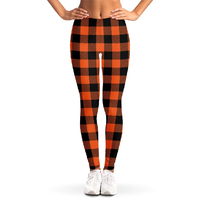 Pumpkin Orange Buffalo Check Print Women's Leggings