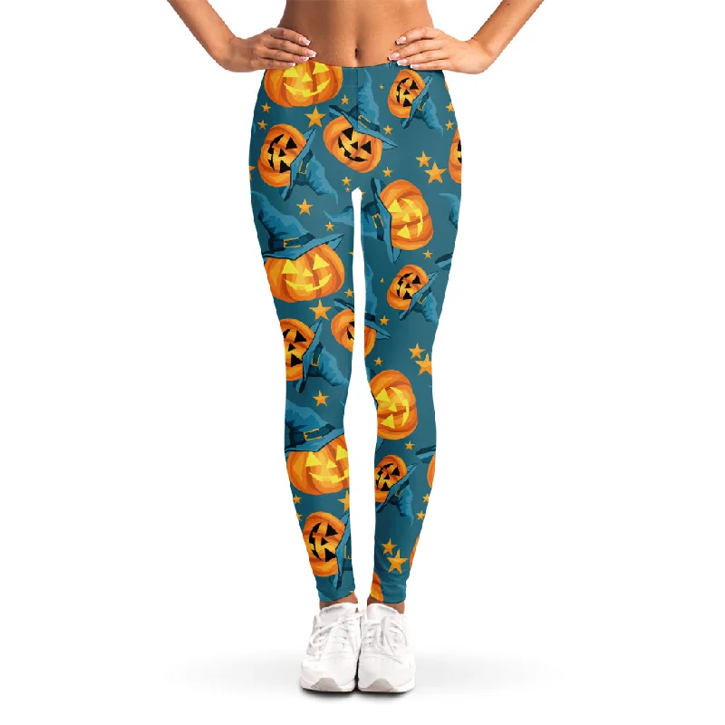 Pumpkin With Witch Hat Pattern Print Women's Leggings