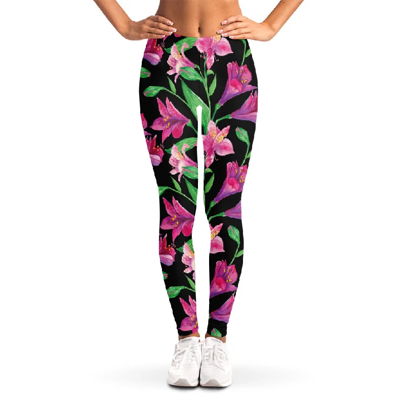 Purple Alstroemeria Pattern Print Women's Leggings