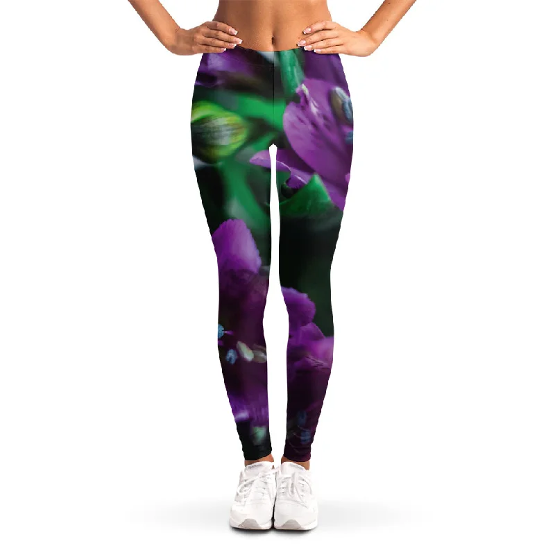 Purple Alstroemeria Print Women's Leggings