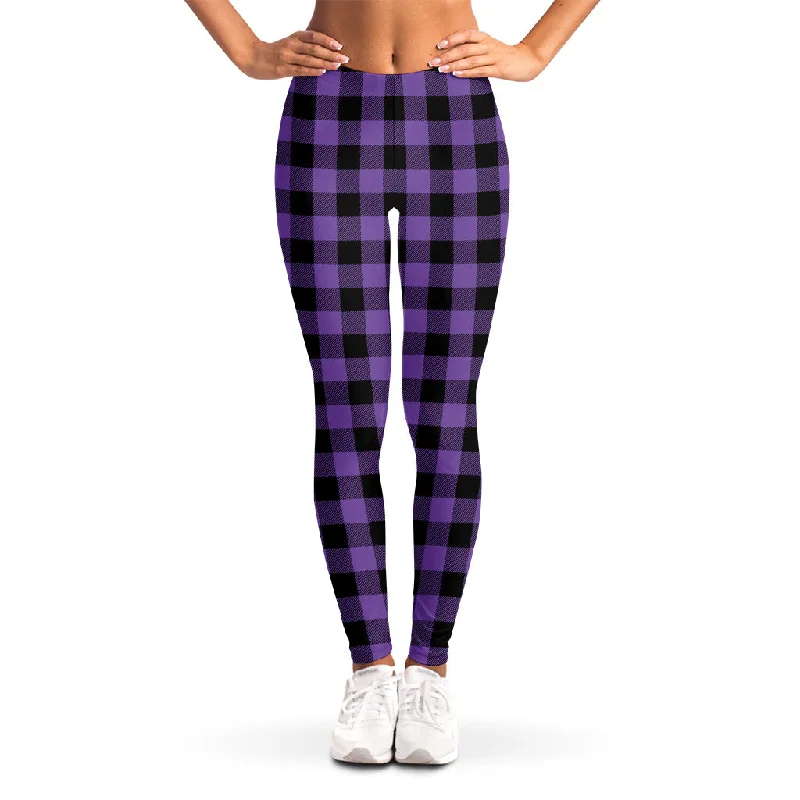 Purple And Black Buffalo Check Print Women's Leggings