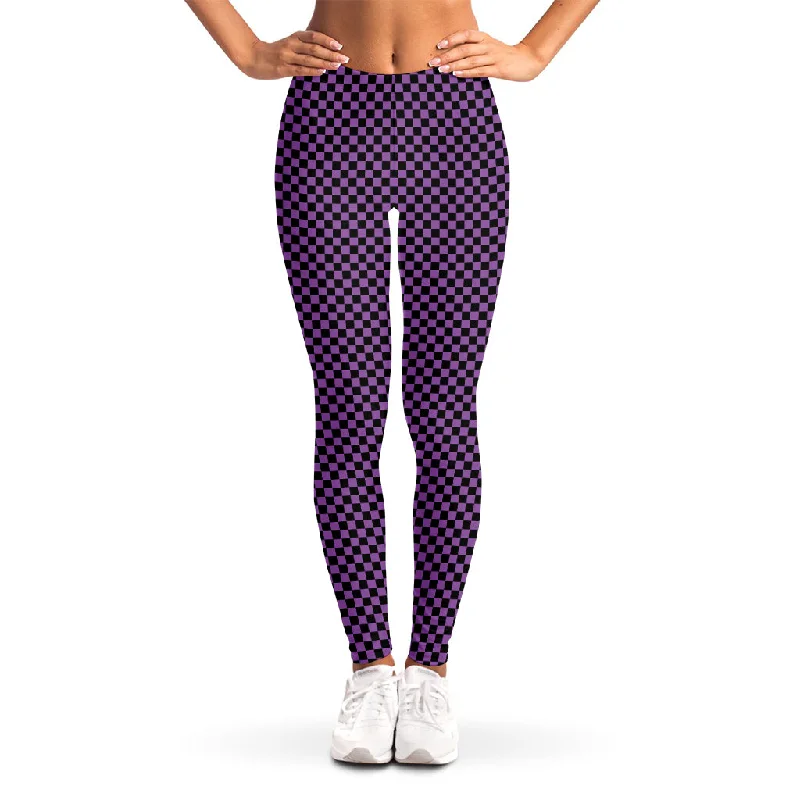 Purple And Black Checkered Pattern Print Women's Leggings