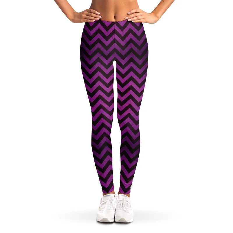 Purple And Black Chevron Pattern Print Women's Leggings