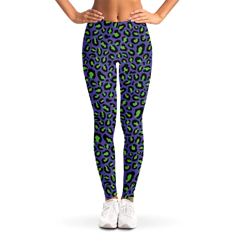 Purple And Green Leopard Pattern Print Women's Leggings