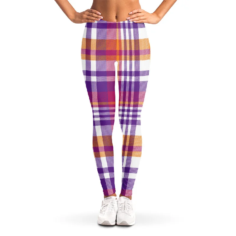 Purple And Orange Madras Plaid Print Women's Leggings