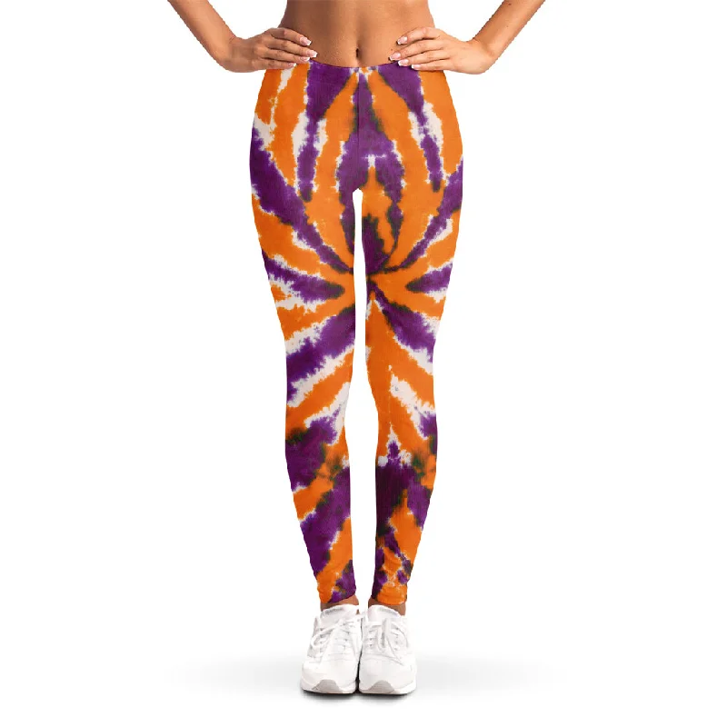 Purple And Orange Spider Tie Dye Print Women's Leggings