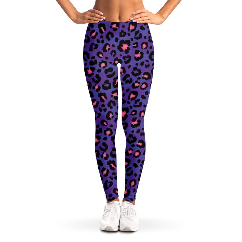 Purple And Pink Leopard Print Women's Leggings