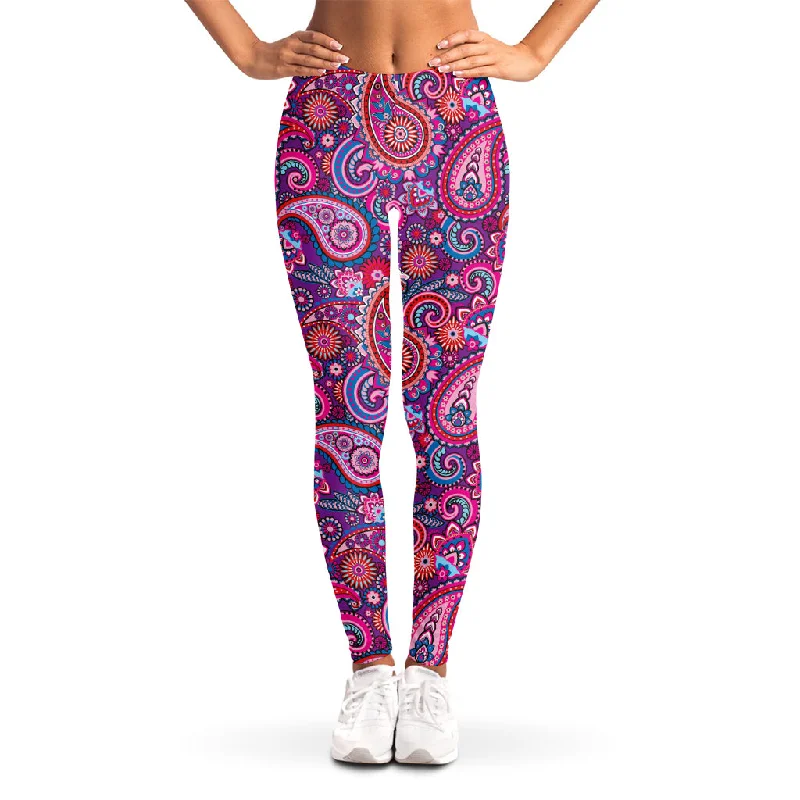 Purple And Pink Paisley Pattern Print Women's Leggings