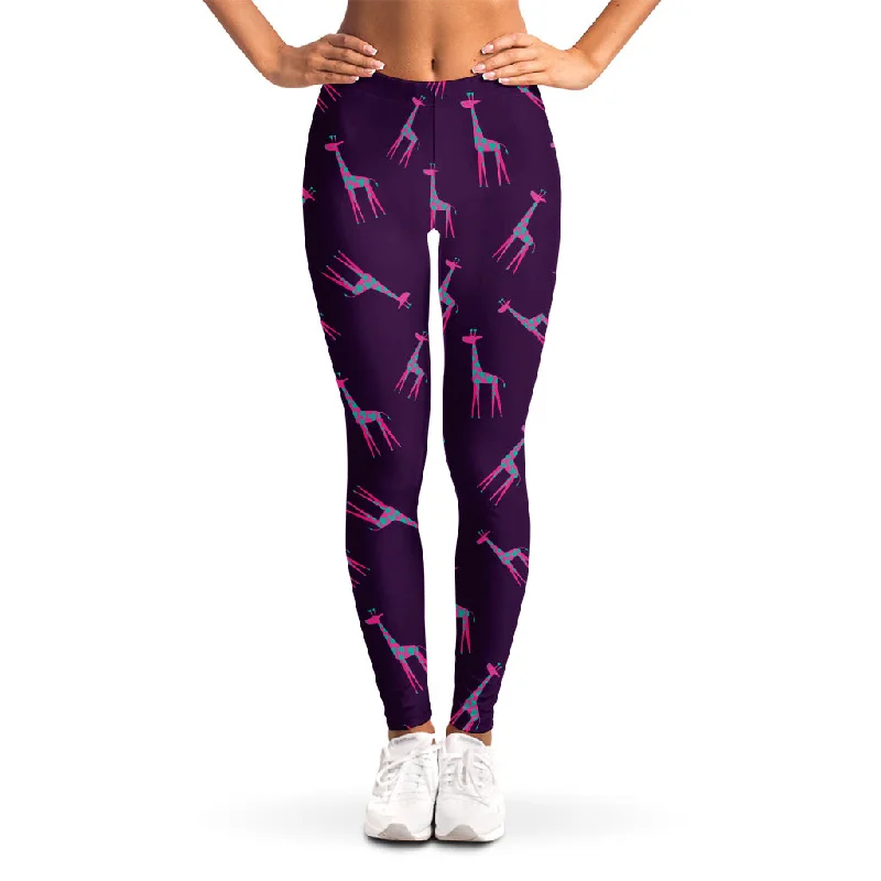 Purple And Teal Giraffe Pattern Print Women's Leggings