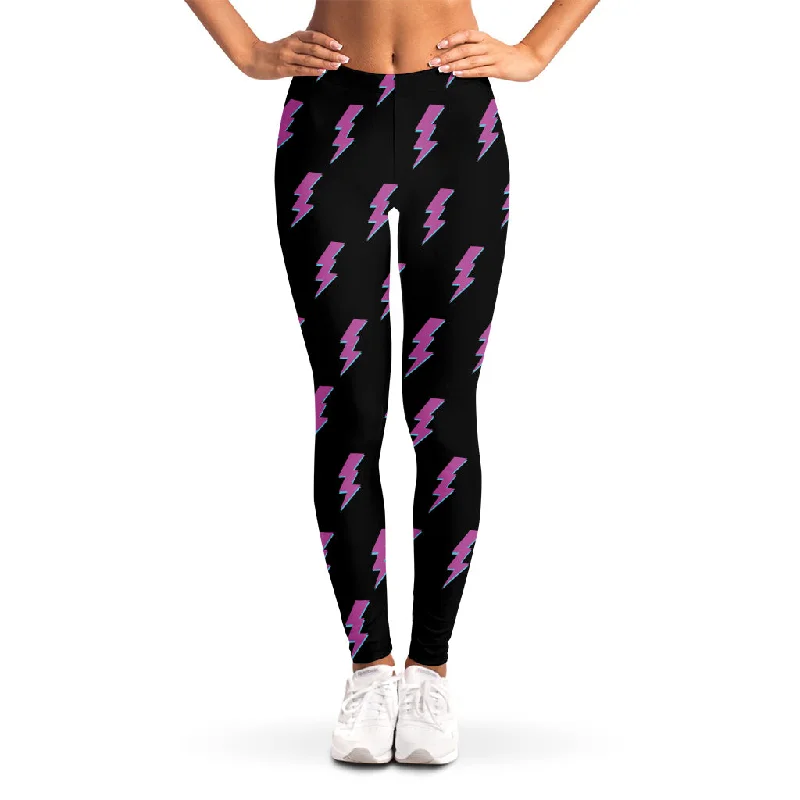 Purple And Teal Lightning Pattern Print Women's Leggings