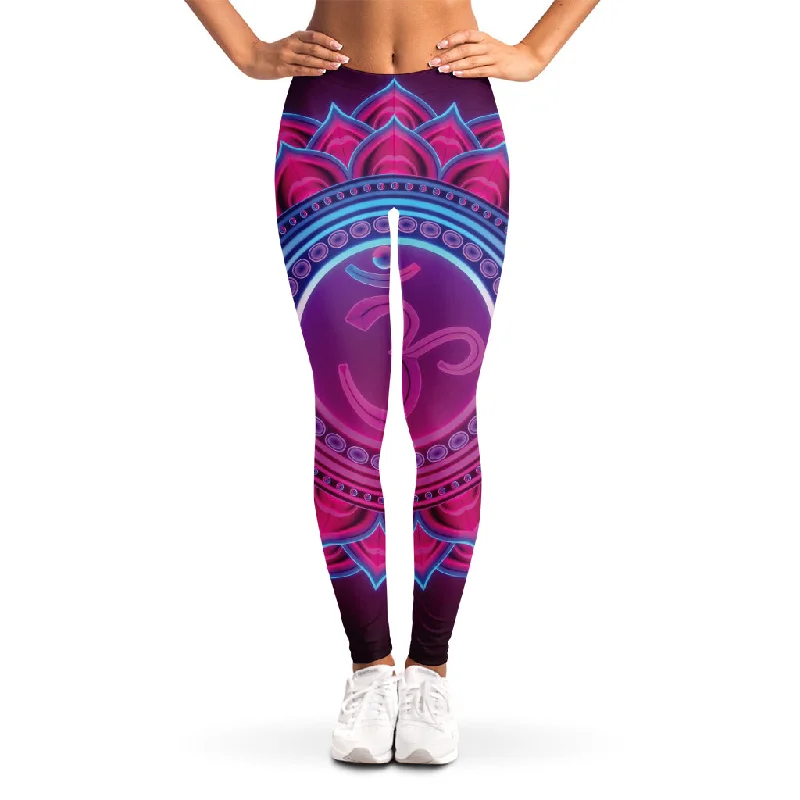 Purple And Teal Om Mandala Print Women's Leggings