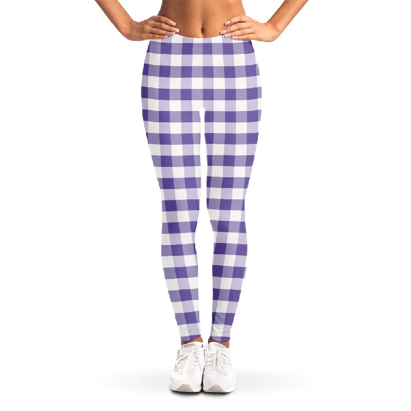 Purple And White Gingham Pattern Print Women's Leggings