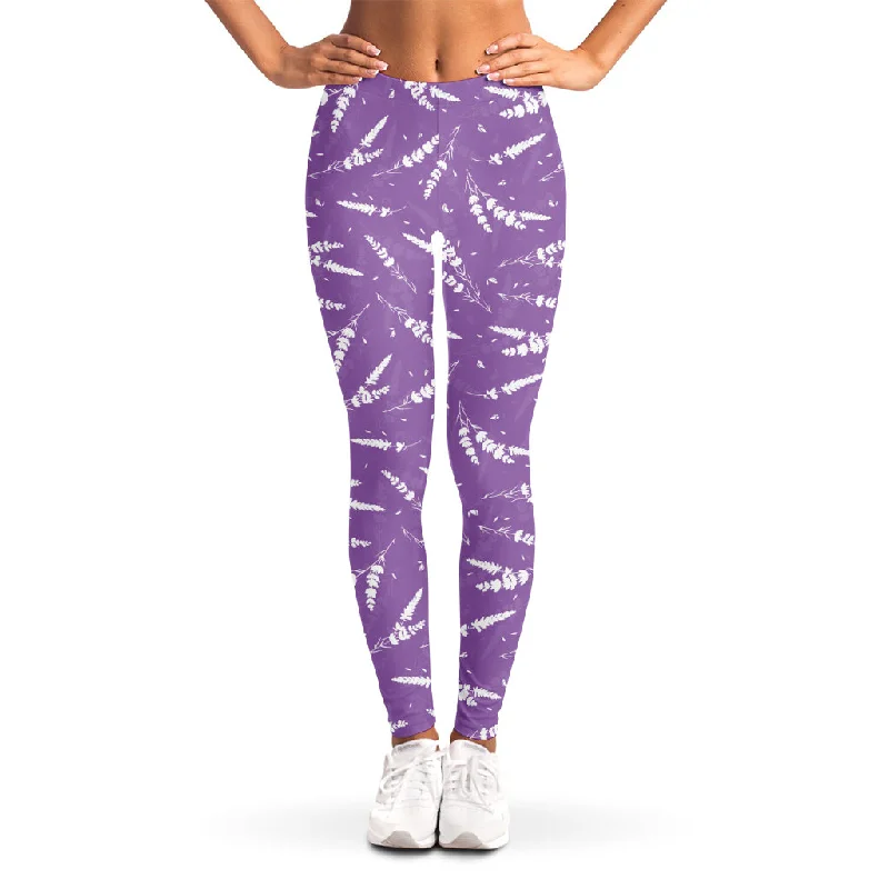 Purple And White Lavender Pattern Print Women's Leggings