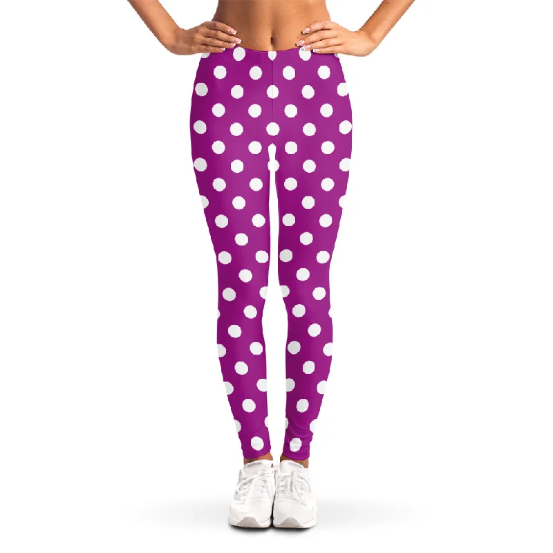 Purple And White Polka Dot Pattern Print Women's Leggings