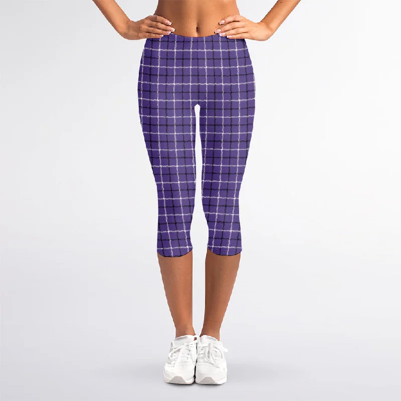 Purple And White Tattersall Print Women's Capri Leggings