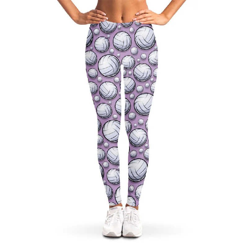 Purple And White Volleyball Print Women's Leggings