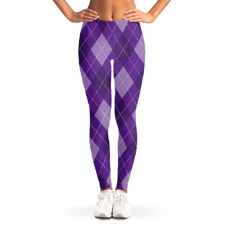 Purple Argyle Pattern Print Women's Leggings