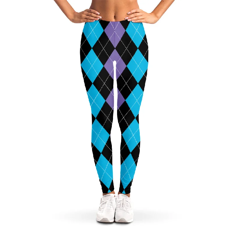 Purple Black And Blue Argyle Print Women's Leggings