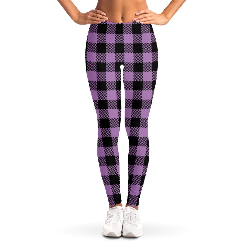 Purple Buffalo Plaid Print Women's Leggings