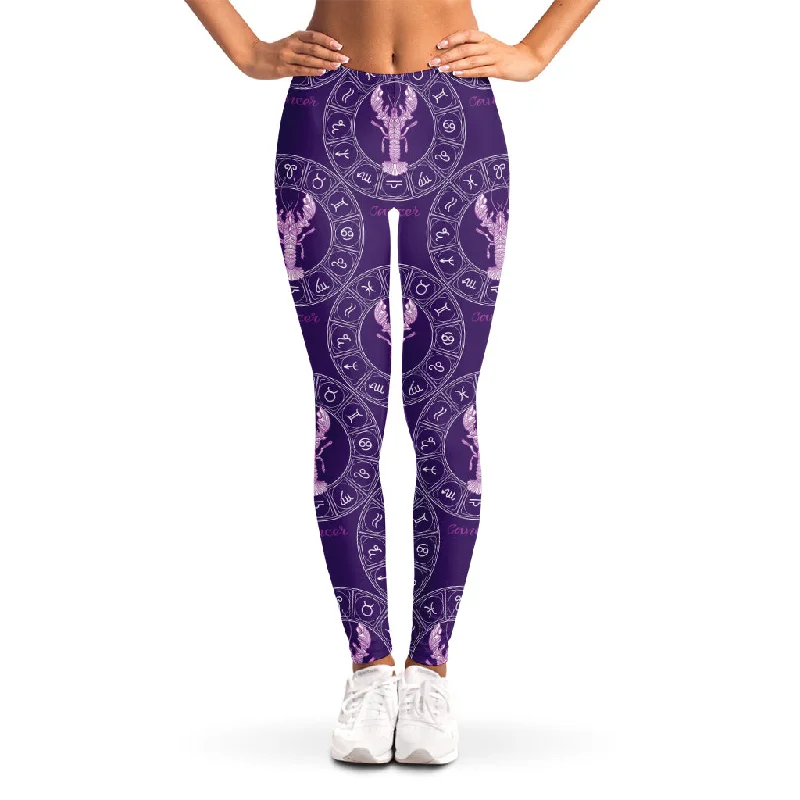 Purple Cancer Zodiac Pattern Print Women's Leggings