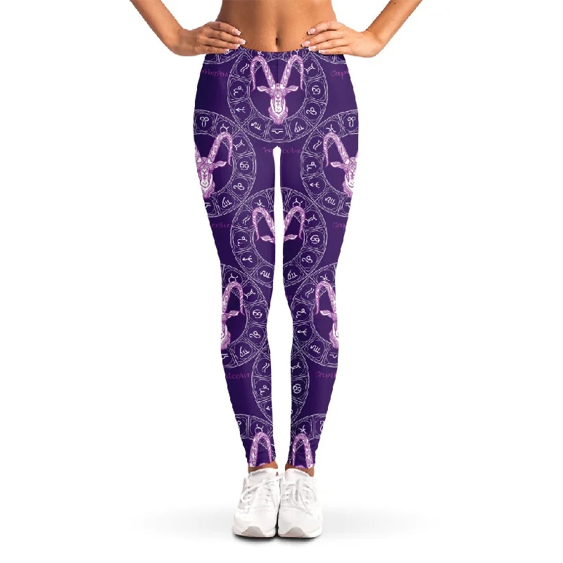 Purple Capricorn Zodiac Pattern Print Women's Leggings