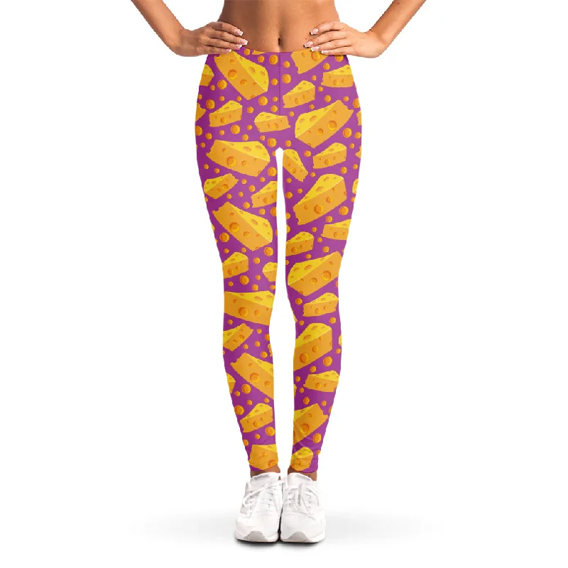 Purple Cheese And Holes Pattern Print Women's Leggings