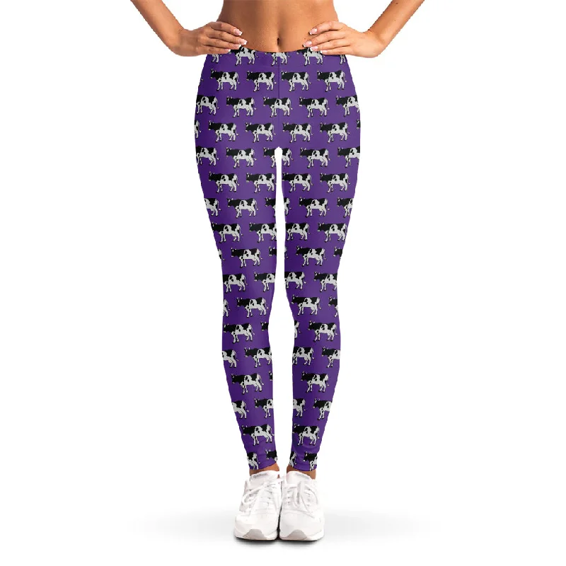 Purple Cow Pattern Print Women's Leggings