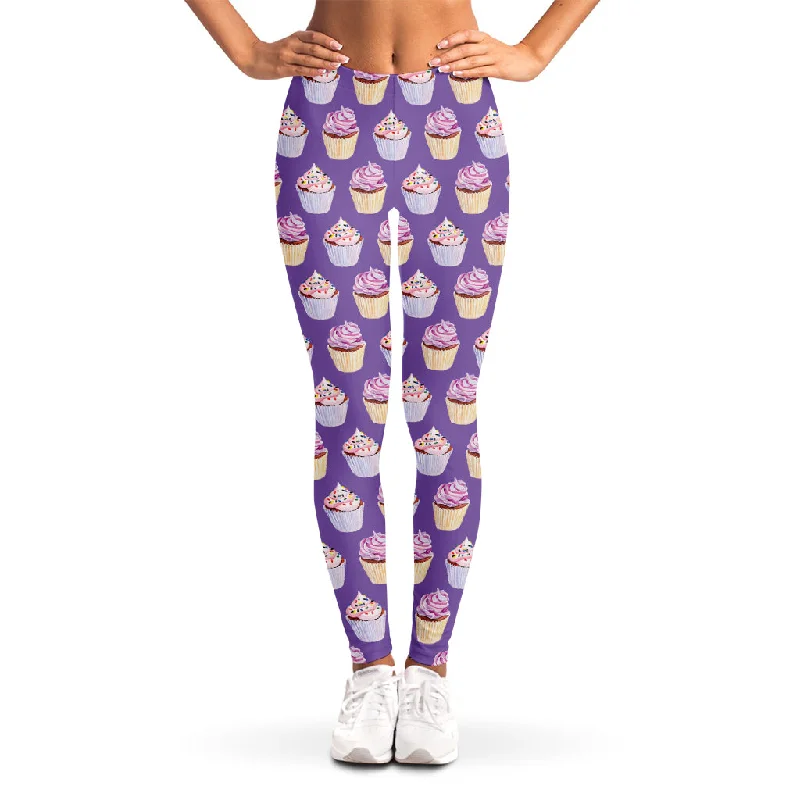 Purple Cupcake Pattern Print Women's Leggings