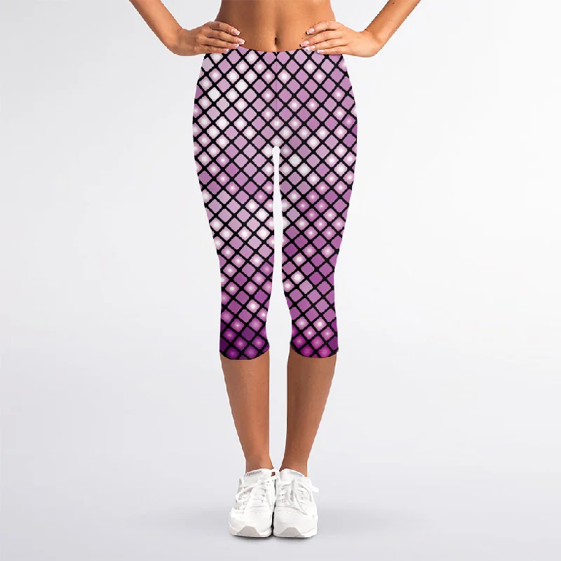 Purple Disco Lights Pattern Print Women's Capri Leggings