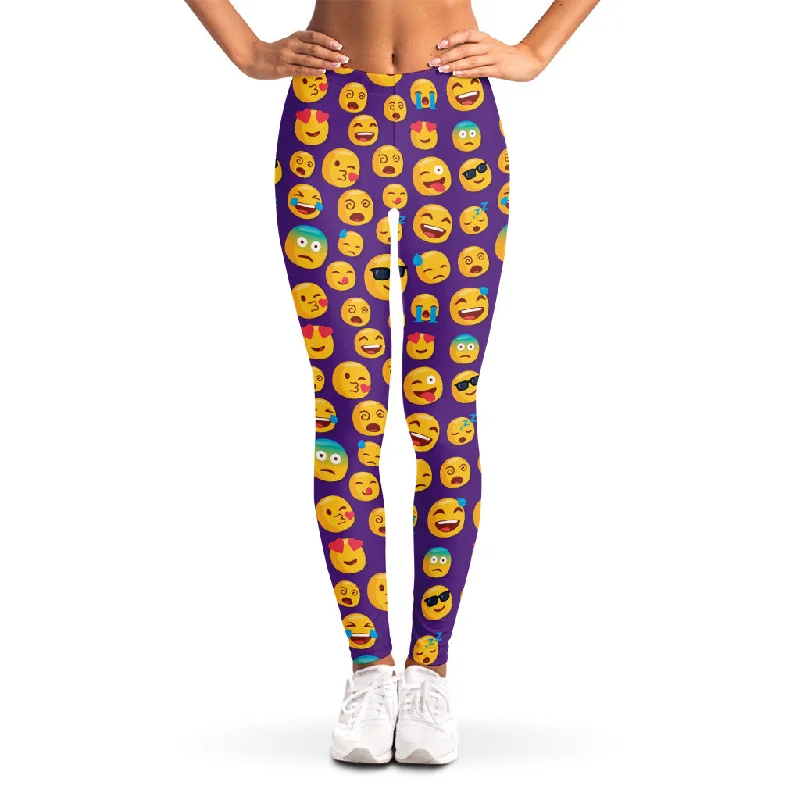 Purple Emoji Pattern Print Women's Leggings