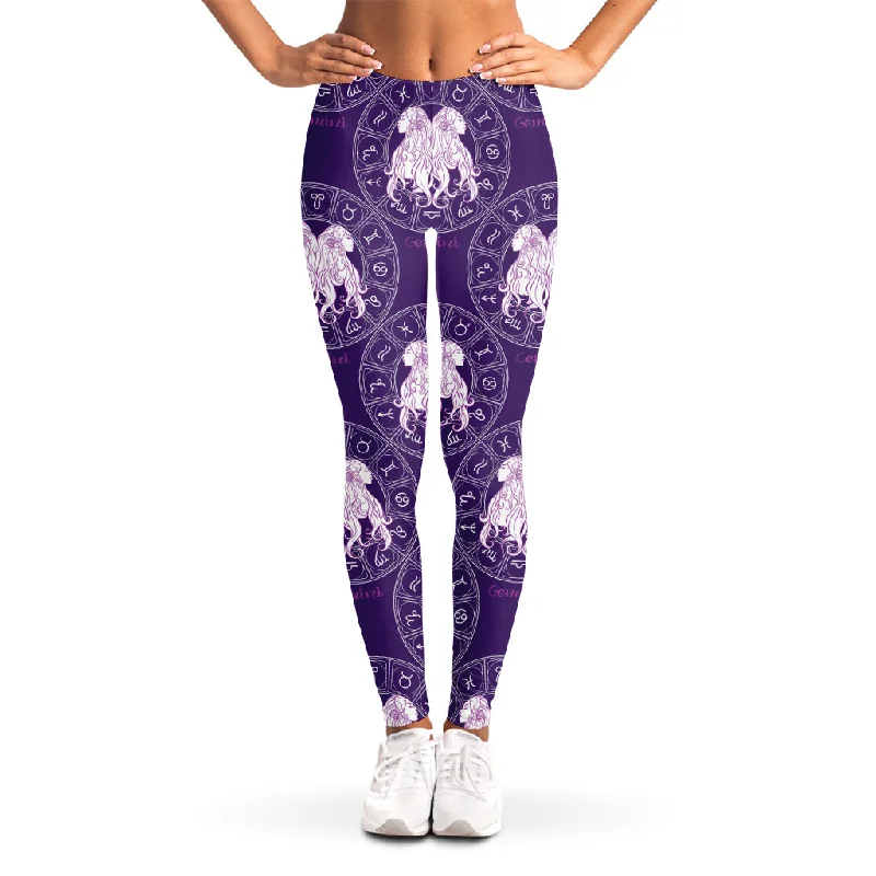 Purple Gemini Zodiac Pattern Print Women's Leggings