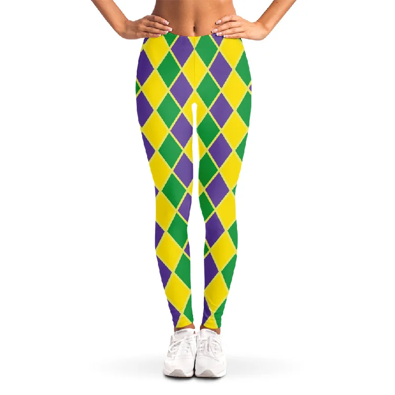 Purple Green And Yellow Mardi Gras Print Women's Leggings