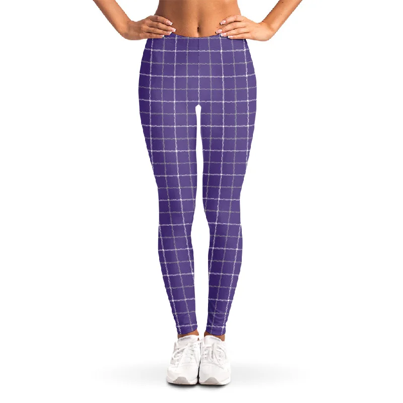 Purple Grey And White Tattersall Print Women's Leggings