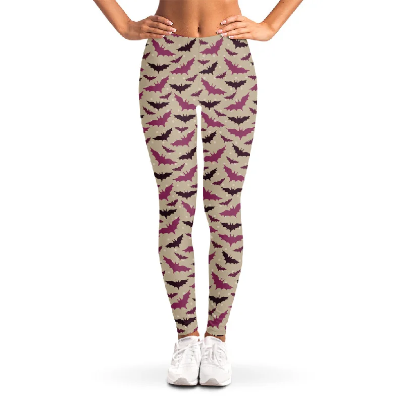 Purple Halloween Bat Pattern Print Women's Leggings