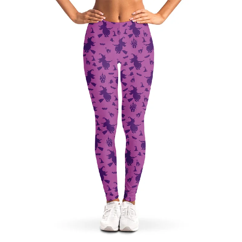 Purple Halloween Witch Pattern Print Women's Leggings