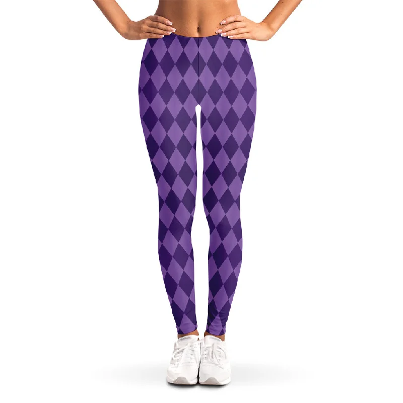 Purple Harlequin Pattern Print Women's Leggings