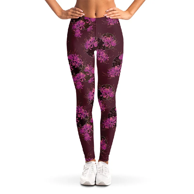 Purple Japanese Amaryllis Pattern Print Women's Leggings