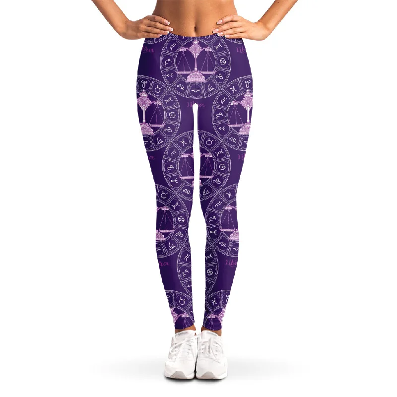 Purple Libra Zodiac Pattern Print Women's Leggings