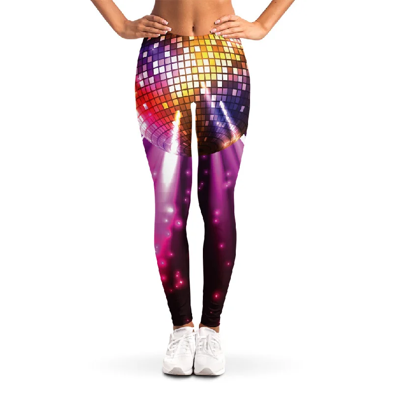 Purple Light Disco Ball Print Women's Leggings