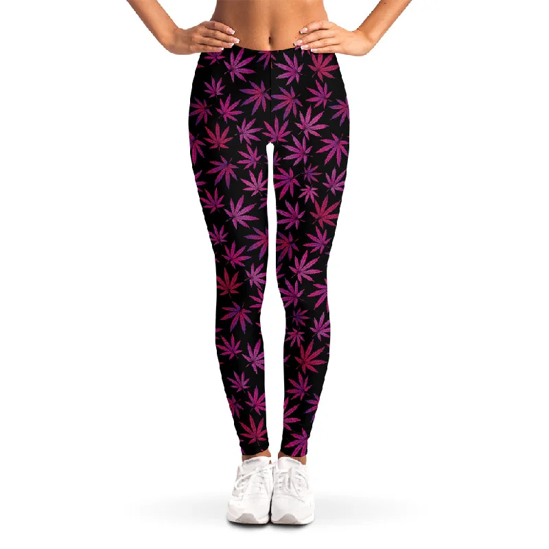 Purple Marijuana Leaf Pattern Print Women's Leggings