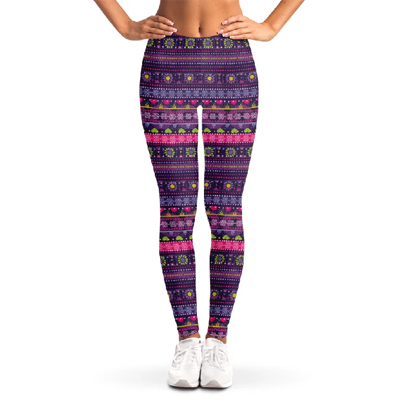 Purple Native Tribal Pattern Print Women's Leggings