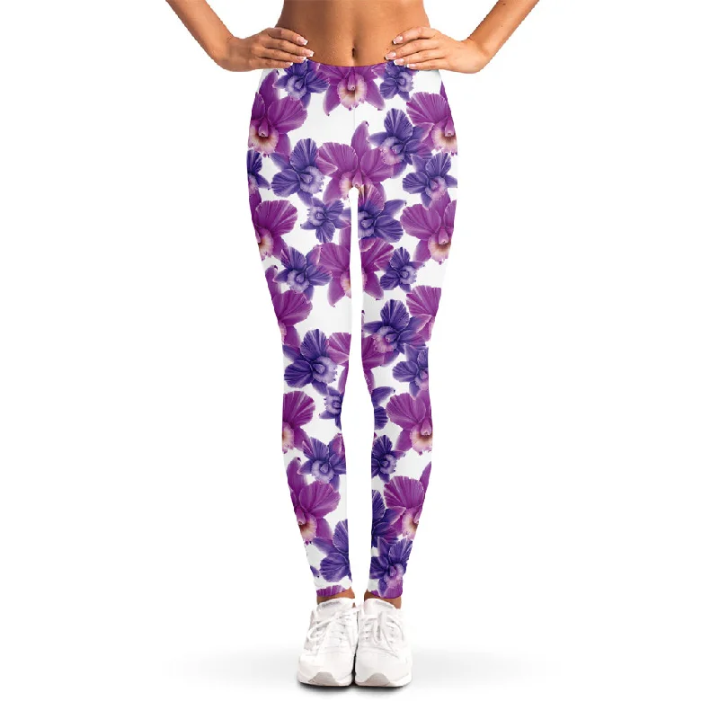 Purple Orchid Flower Pattern Print Women's Leggings