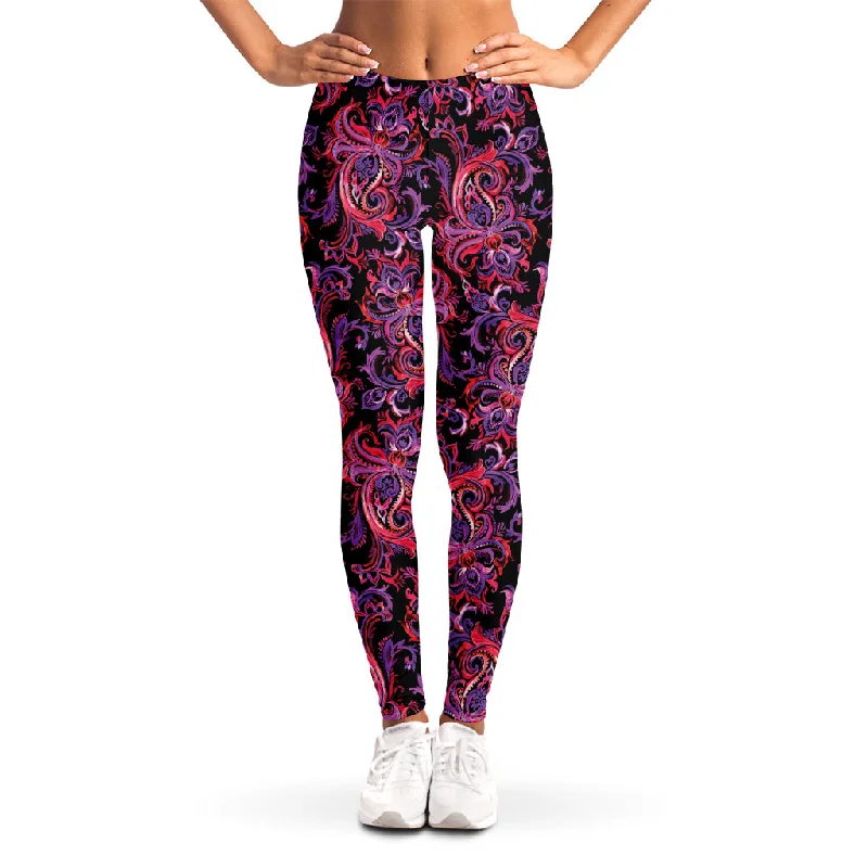 Purple Paisley Pattern Print Women's Leggings