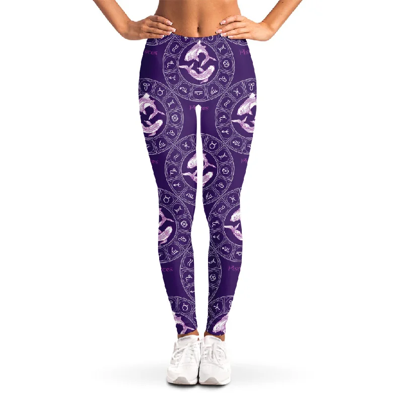 Purple Pisces Zodiac Pattern Print Women's Leggings