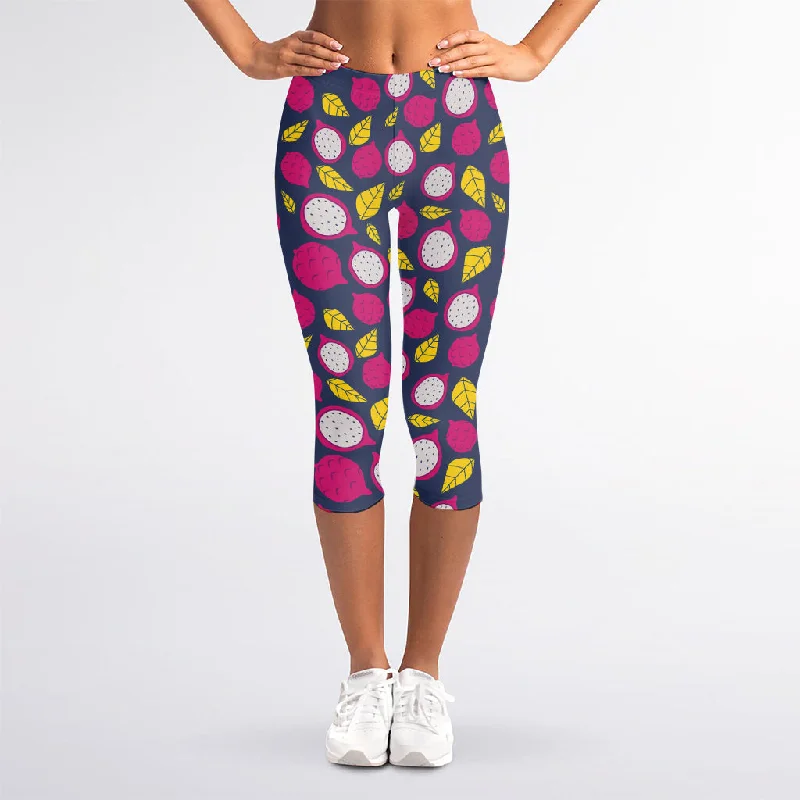 Purple Pitaya Pattern Print Women's Capri Leggings