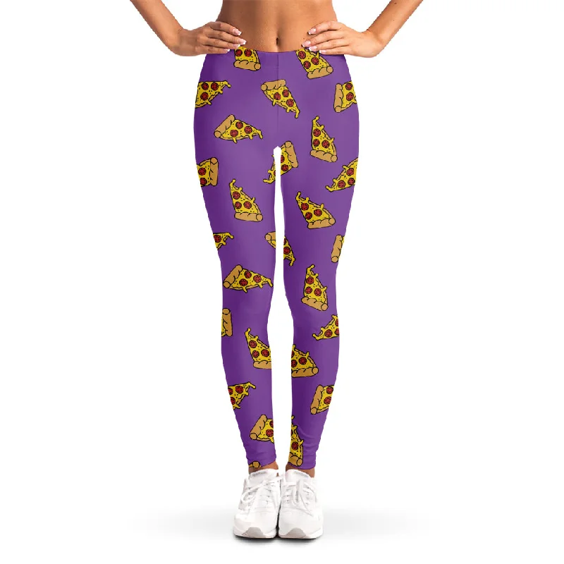 Purple Pizza Pattern Print Women's Leggings