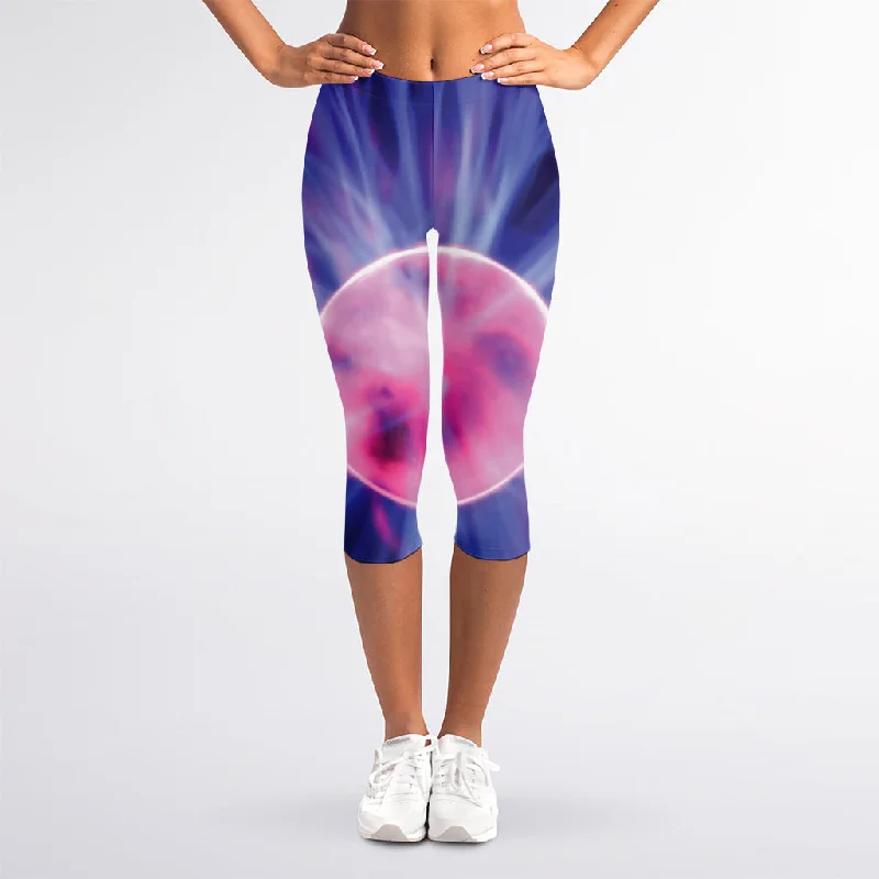 Purple Plasma Ball Print Women's Capri Leggings