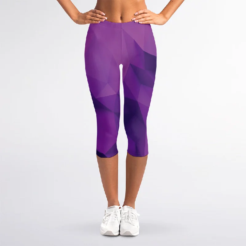 Purple Polygonal Geometric Print Women's Capri Leggings