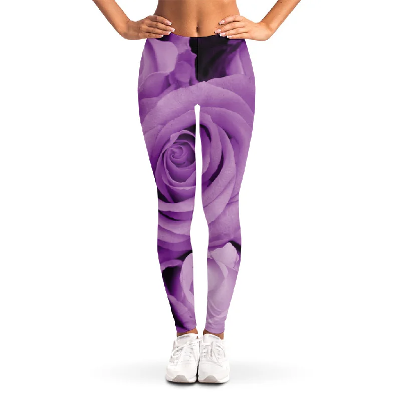 Purple Rose Print Women's Leggings