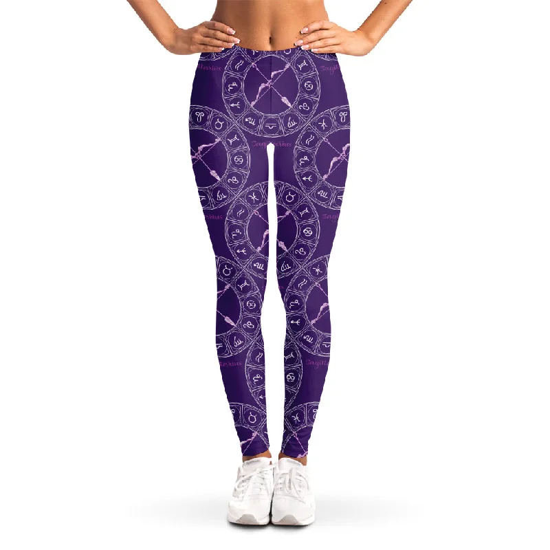 Purple Sagittarius Zodiac Pattern Print Women's Leggings